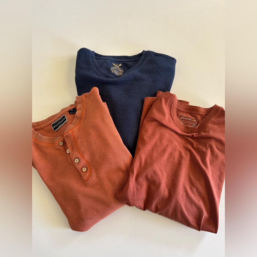 Vintage Men's Crew & Henley Shirts - Rust & Navy set of 3 XXL